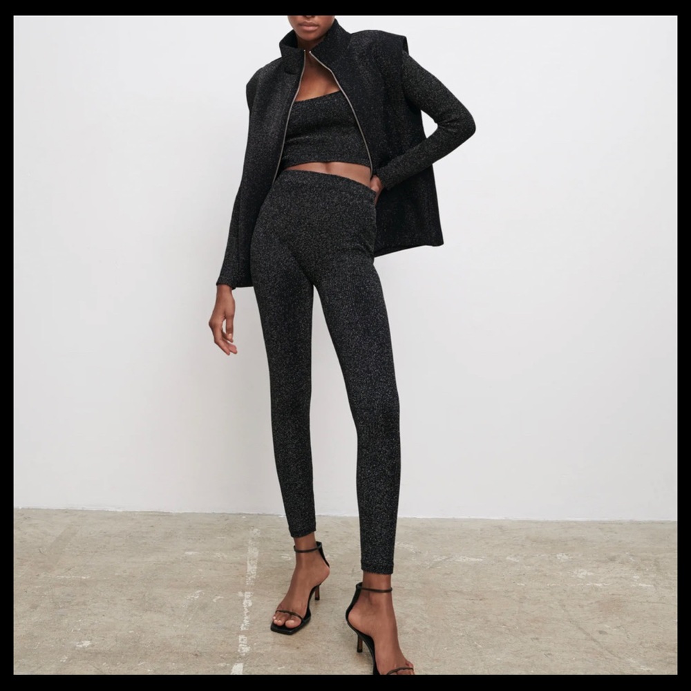 Zara High Rise Sparkle Thread Legging Pants Size Small
